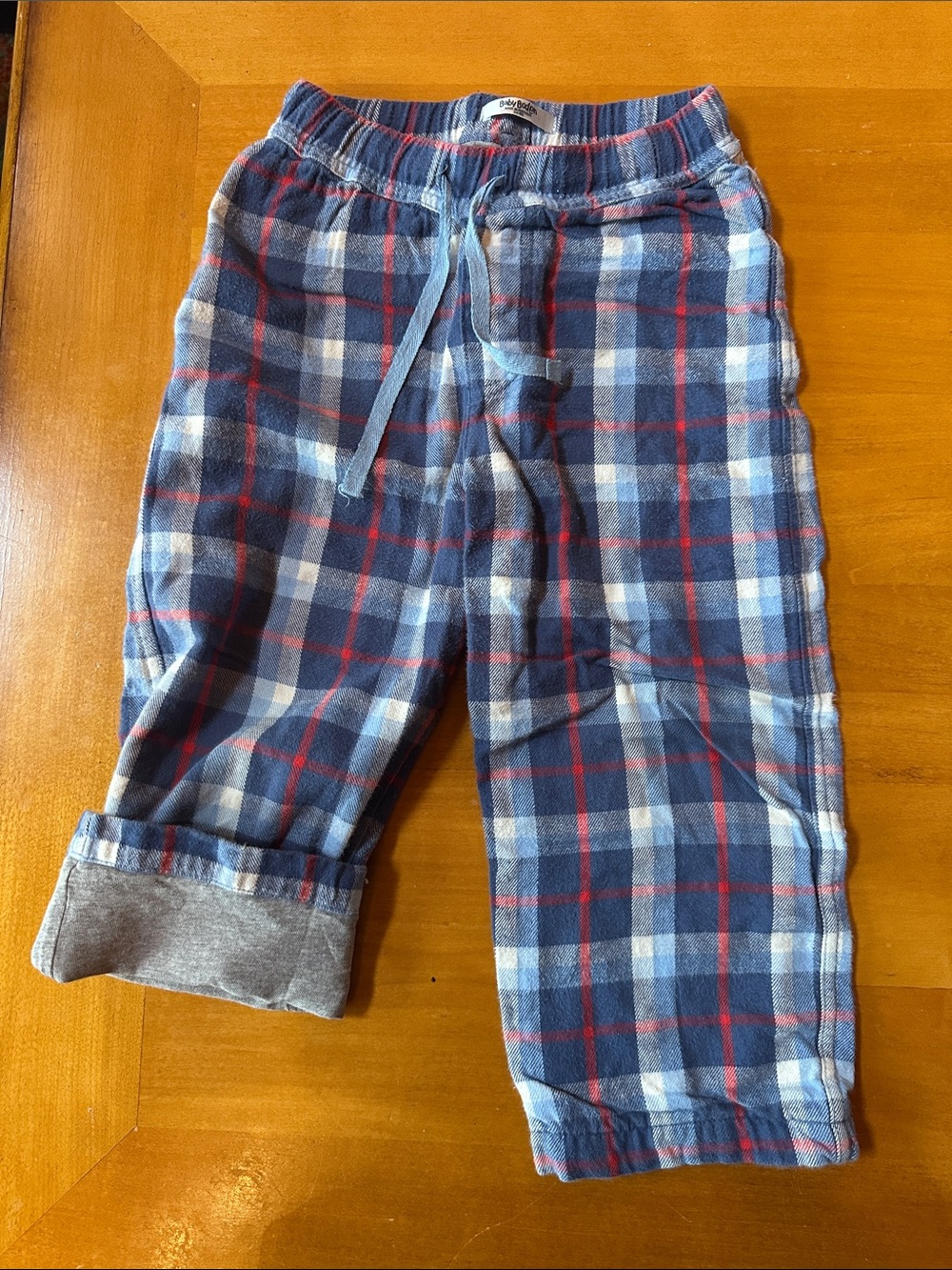 Baby Boden Blue Plaid Pajama Bottoms with Red Accents 3-4yrs